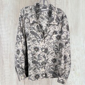 Cream Gray Paisley Blouse Plus Size 22W Silky Vintage Inspired Alfred Dunner
